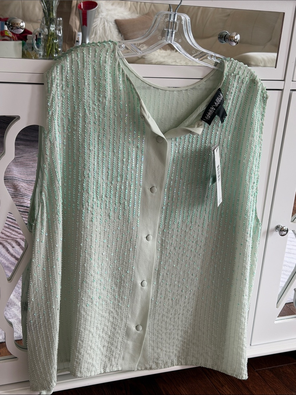 Ellen Tracy Mint Green Sleeveless Button-Front Blouse